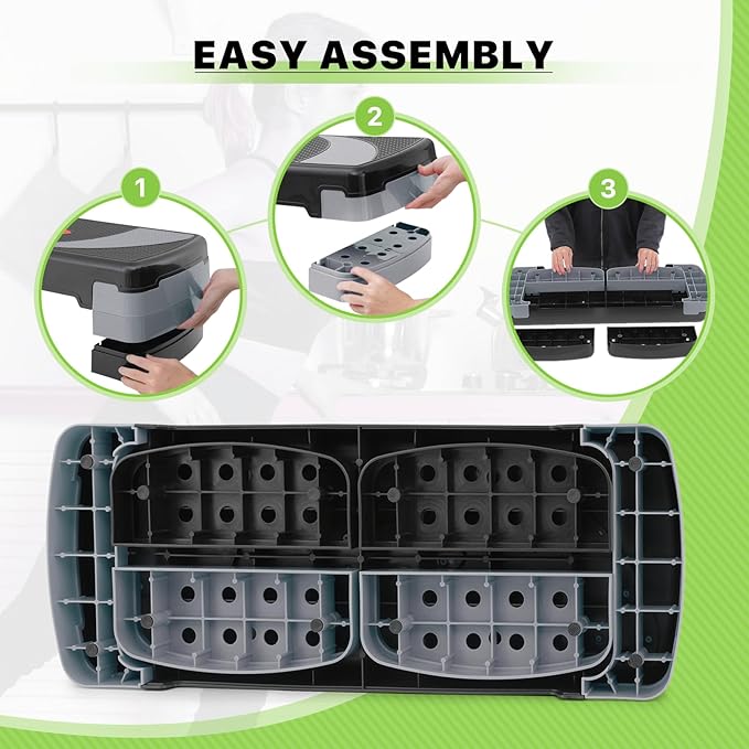 Aerobics Stepper Platform for Exercise Adjustable Compact Workout Step for Cardio, Core and Strength Training