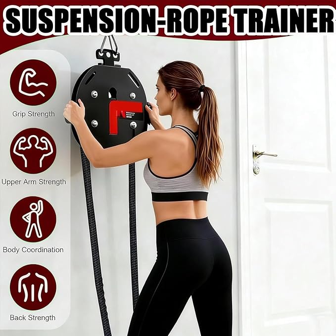 Endless Rope Trainer | Adjustable Resistance Trainer Machine | Suspension Endless Rope Pulley System| Closed-Loop Nylon Rope | Home Gym Infinity Rope for Interval Resistance Training(Red)