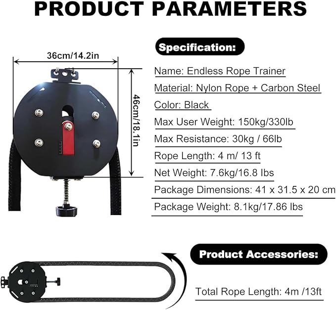 Endless Rope Training Machine, Compact Suspension Rope Climbing Machine, Adjustable Resistance Pulley System, Suitable for Muscle Endurance, Upper Body Training and Aerobic Training.