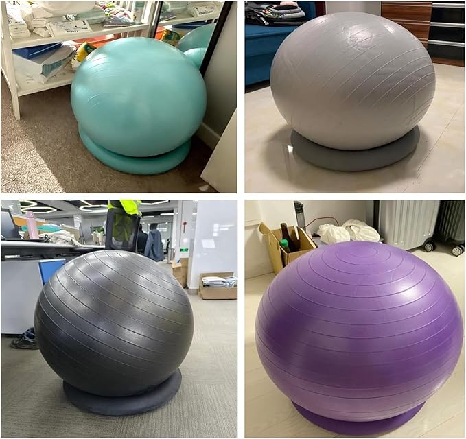 Yoga Ball Chair,Yoga Ball，Exercise Ball, Office Ball Chair with Base & Pump Stability Yoga Ball Seat for Back Pain Relief Home Gym Exercise Ball Chair for Core Strength Training(Green,Diameter 65cm (