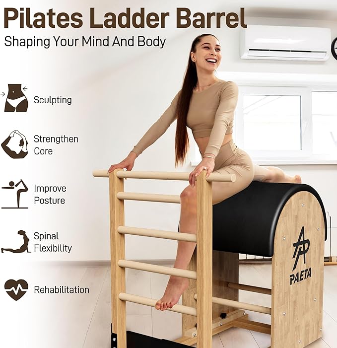 PAETA Pilates Ladder Barrel, Wooden Spine Corrector Pilates Machine for Home Workout, Pilates Arc for Balance, Core Strengthening and Stretching