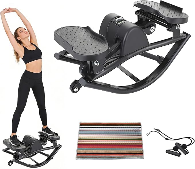 Rock Stepper Side to Side Step Fitness Machines Features A Digital Display, Resistance Bands, and A Floor Mat, Suitable for Home and Office Fitness