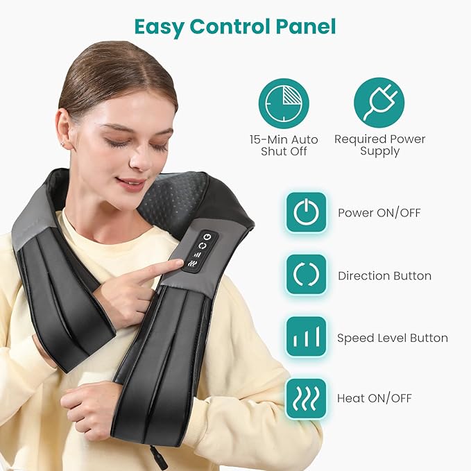 Nekteck Shiatsu Neck Massager with Heat for Pain Relief Deep Tissue, 2026 Upgraded 3D Back Shoulder Kneading Massage Pillow, Body Muscle Relaxation Tools Gifts for Him Her, Black (NOT Cordless)