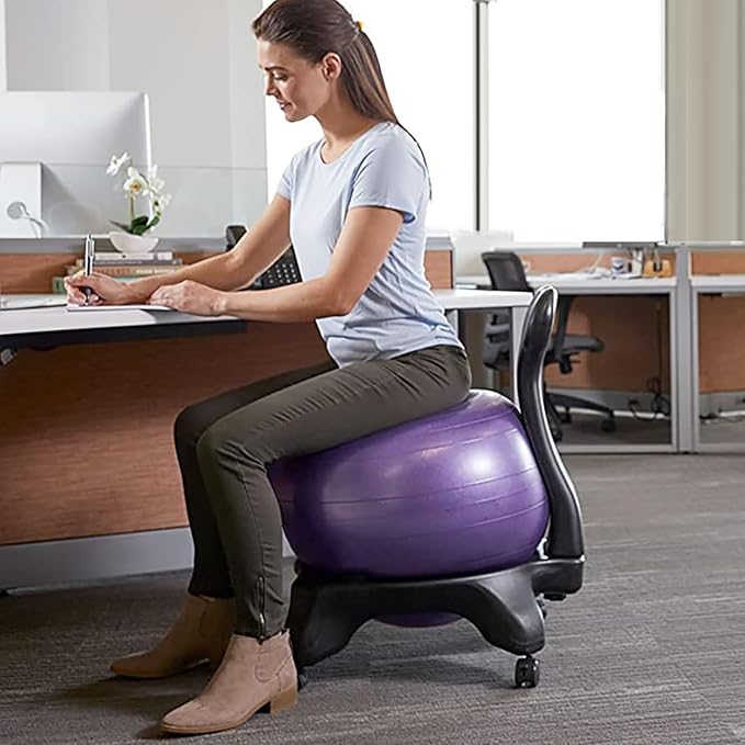 Balance Ball Chair with Backrest for Office, Yoga Ball Chair Active Sitting for Desk, Stability Ball Seat for Exercise, Pregnancy, Labor Use(Light Coffee)