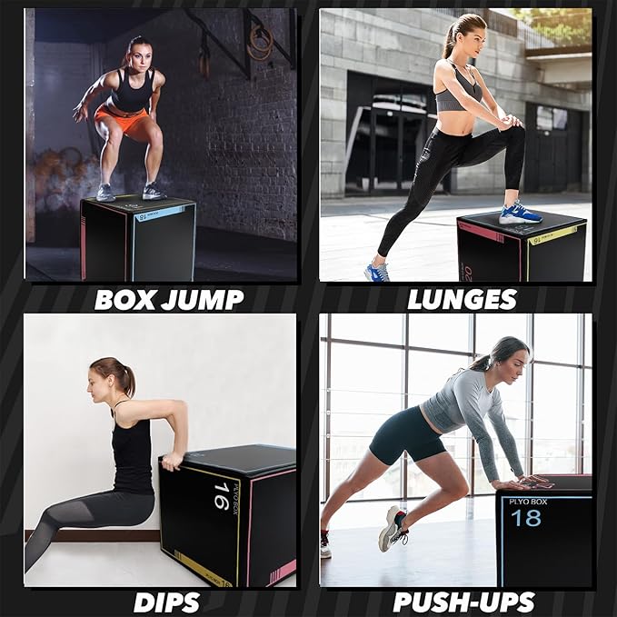 3-in-1 Dense Foam Plyometric Jump Box,30"x24"x20"-24"x20"x16"-20"x18"x16"Non-Slip Box Jumps for Home Gym,Exercise Foam Plyo Box for Fitness Training-Step-Ups,Split Squats,Dips,Box Jump Cube