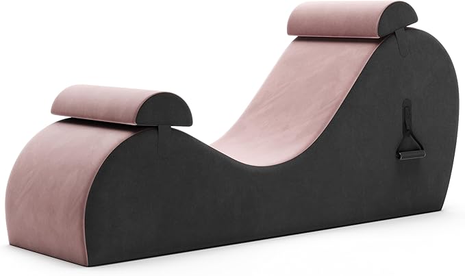 Avana Chakra Yoga Chaise - 2 Adjustable Headrests & Handles with Adjustable Straps, Micro-Velvet/Microloop, Rose & Grey