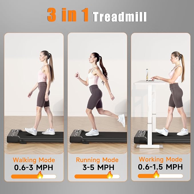 Incline Walking Pad with Handle Bar, Foldable Portable Under Desk Treadmill for Home Office, Ultra Quiet <45dB, Safety Lock, 300+ LB Capacity