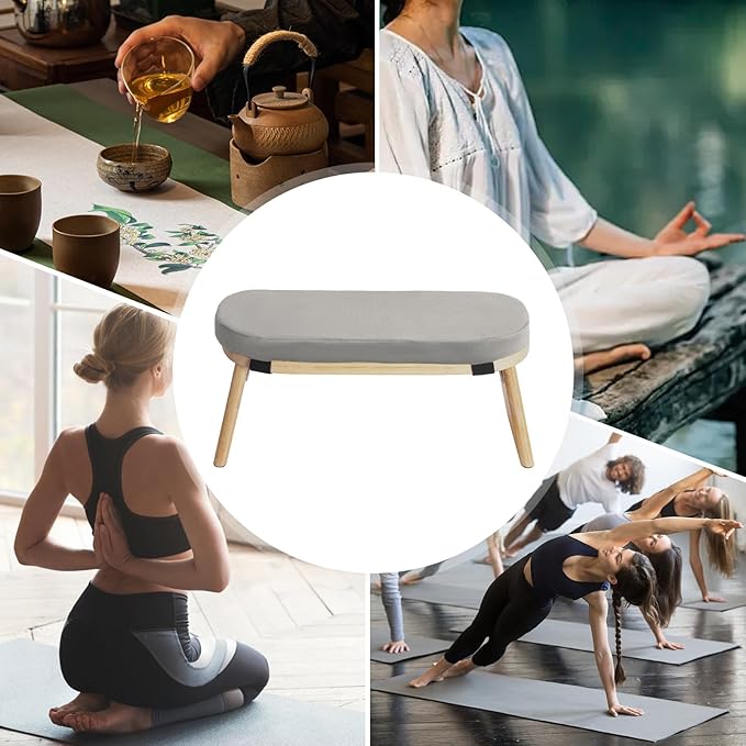 Bamboo Meditation Bench Stool – Foldable Yoga Seat with Cushion & Bag