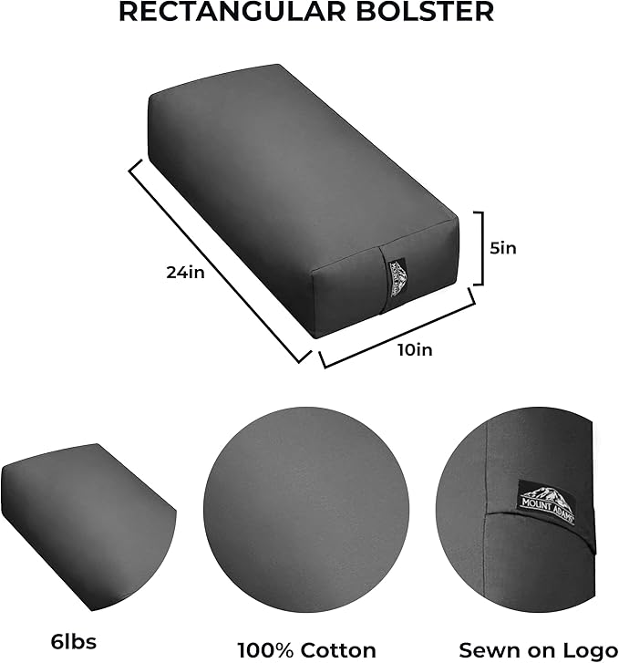 Mount Adams Rectangular Yoga Bolster for Restorative Yoga, 24" x 10" x 5", 6 lbs, 100% Cotton Rectangular Pillow with Handles, Dense, Firm Yoga Pillow and Cushion for Home or Studio