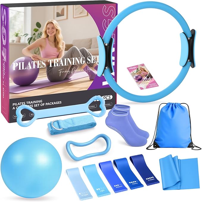 Pilates Kit 13Pcs Home Pilates Essentials Workout Kit with 13" Ring, 10" Ball and Resistance Bands for Women at Home Pilates Equipment Set for Beginners