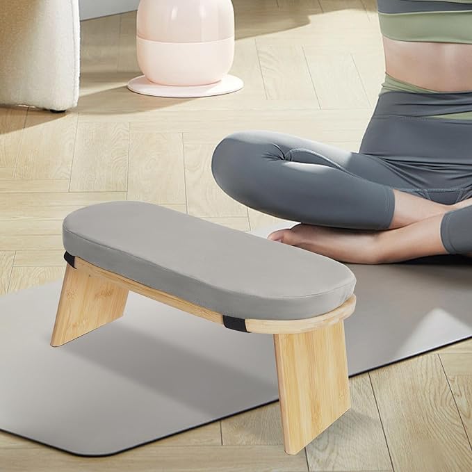 Meditation Bench, Bamboo Meditation Seat, Meditation Chair with Cushion, Folding Prayer Bench, Non-Slip & Lightweight