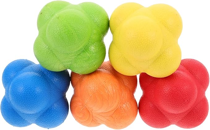 Toyvian 5pcs Hexagon Reaction Speed Training Balls Set, Large Rubber Agility Reflex Balls for Hand-Eye Coordination and Directional Change, Multi-Color Fitness Trainer for Sports