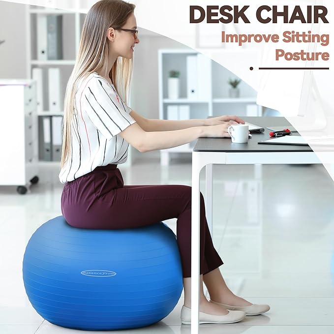Fitvids Exercise Ball for Fitness, Yoga, Pilates with Quick Pump, Anti-Burst Slip Resistant Balance Ball