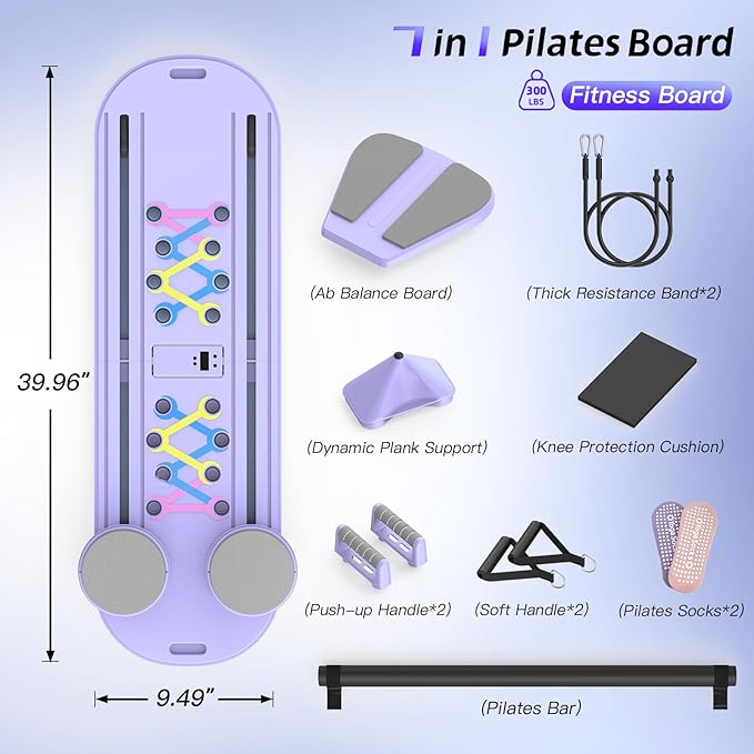 Pilates Board Pilates Reformer Set for Women, 7 in 1 Foldable Pilates Equipment with Timer, Portable Pilates Machine for Home Workout, Fitness, Exercise, Ab, Core