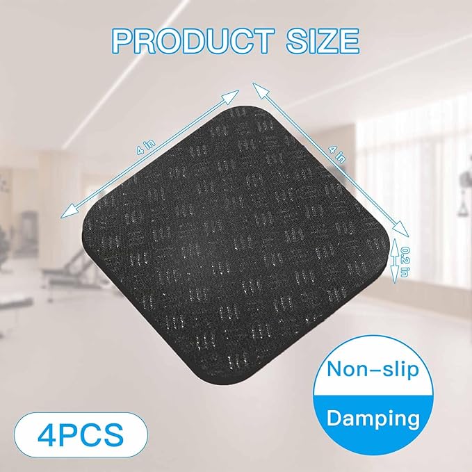 Non-Slip Treadmill Mat Pads, 4x4 Inch High Density Silicone Exercise Equipment Mat - Double-Sided Anti Vibration Pad for Treadmill, Walking Pad, Exercise Bike, Floor Protection