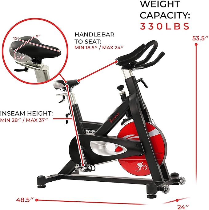 Sunny Health & Fitness Stationary Exercise Bike Machine w/ Adjustable Cushion Seat & Multi-Grip Handlebar, Indoor Cycling Equipment for Home Cardio Training, Optional Magnetic or Friction Resistance