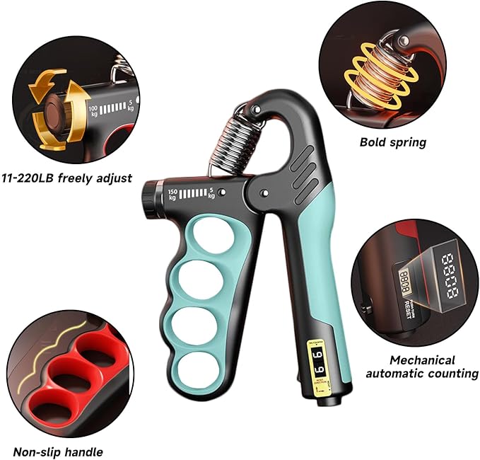 2PCS Adjustable Hand Grip Strengthener (11-220LB) - Automatic Counter Hand Wrist Forearm Exerciser, Grip Strength Trainer for Athletes, Musicians, Injury Recovery & Physical Therapy