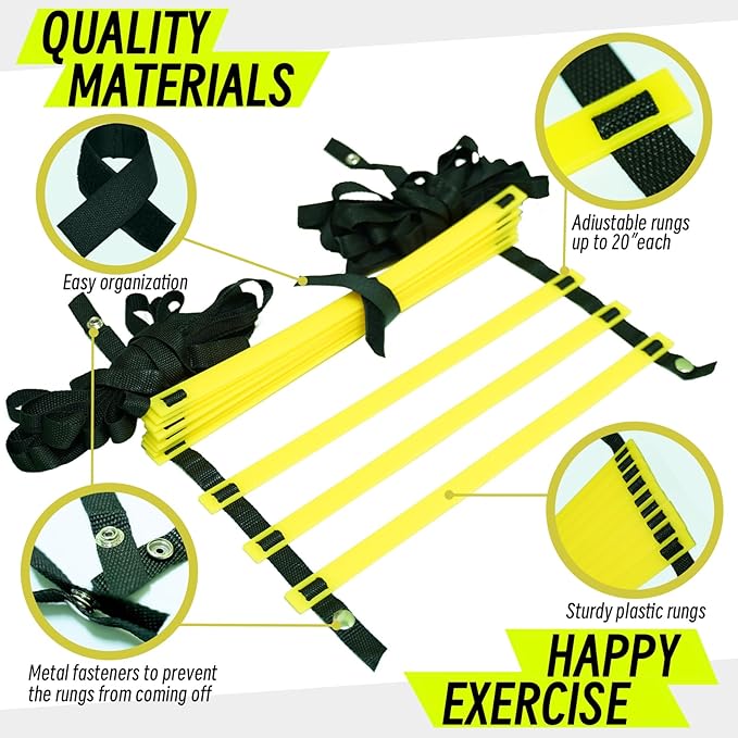 20ft Adjustable Agility Ladder with Carry Bag – Football Training Equipment & Speed Ladder for Soccer, Basketball – Agility Training Equipment for Footwork Drills （2Pack）