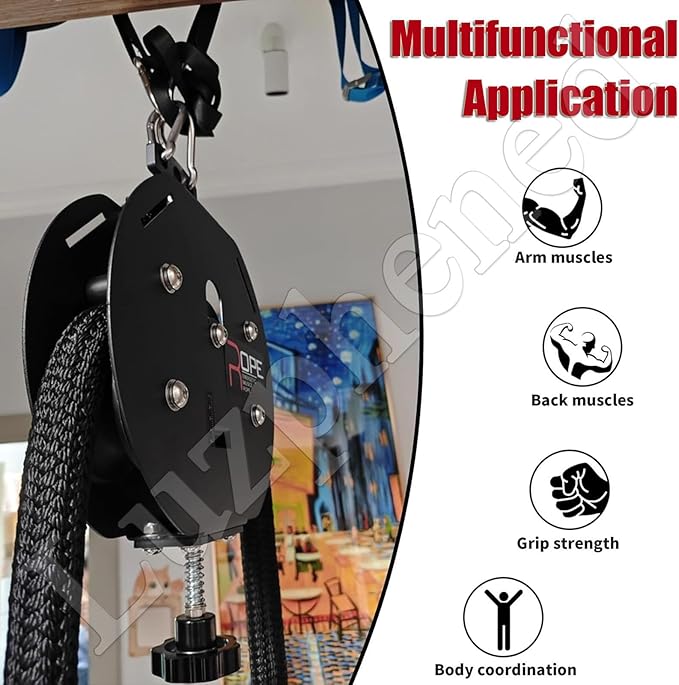 Endless Rope Trainer, Portable Cable Pulley System, Adjustable Tricep Rope Attachment with 330lb Load Capacity, 30kg Max Resistance for Full Body Workout & Strength Training Black