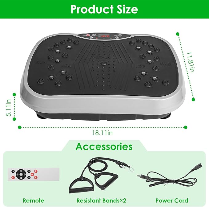 Vibration Plate Exercise Machine, Full-Body Workout Vibration Platform Equipment for Weight Loss, Vibrating Shaking Stand Plate Board with Resistance Bands Fitness Machine for Home Women Men