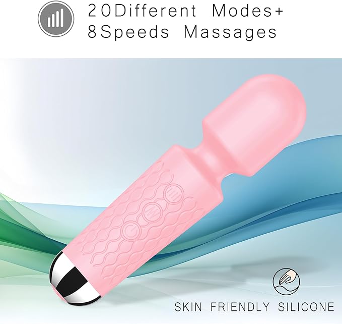 jtffe Handheld Cordless Massager - 20 Speeds & 8 Modes, Quiet Waterproof Vibrating Wand for Neck Back Pain Relief & Muscle Recovery (Pink)