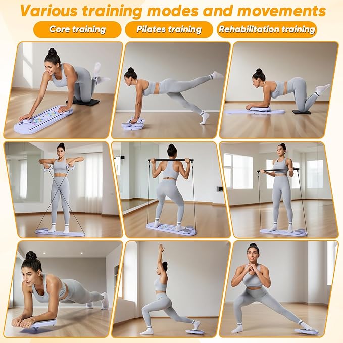 Prorobust Pilates Board, Multifuncional Portable Pilates Reformers Board Kit for Home Workout Fitness Training, Free Combination 100+ Full Body Exercise Modes