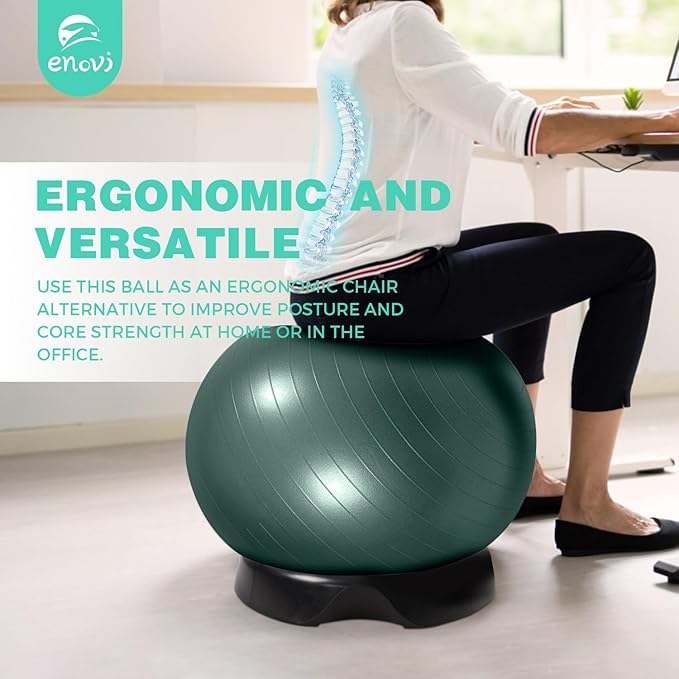 EasyBalance Exercise Ball, Yoga Ball, with Base & Pump Set, 65cm, Pineneedle Green