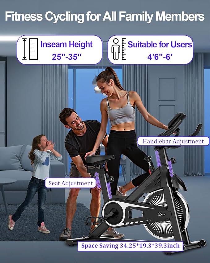 Exercise Bike,Adjustable Resistance Indoor Cycling Bike for Home Exercise - Stationary Bike with Smartphone Holder, LCD Display & Heart Rate Monitor