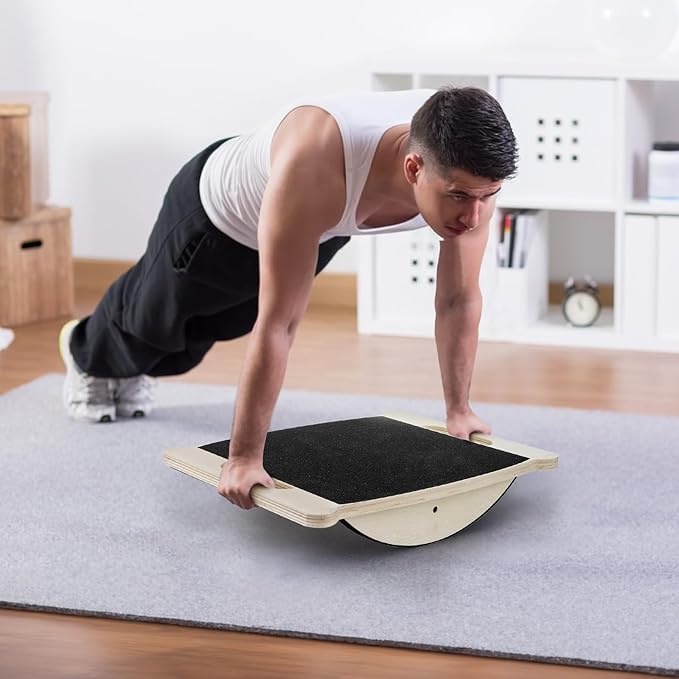Wooden Balance Board, 350LBS Wobble Board with Handle for Adults, Anti-Slip Rocker Boards for Physical Therapy & Core Strength, Balancing Boards for Office Standing Desk