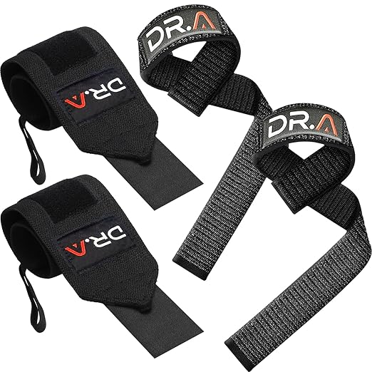 Dr. Arthritis Gym Wrist Wraps & Wrist Straps for Weightlifting Bundle (2 Pairs), Heavy-Duty Workout Straps Support for Everyday Training & Injury Recovery, Lifting Accessories for Men & Women (Black) (Wrap & Straps Combo (Black))