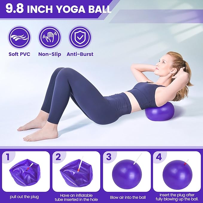 Home Pilates Essentials Kit for Women - Complete Pink Equipment Set with 9 Inch Yoga Ball, Figure 8 Resistance Band, Bands & Accessories, Ring for Beginners Workouts
