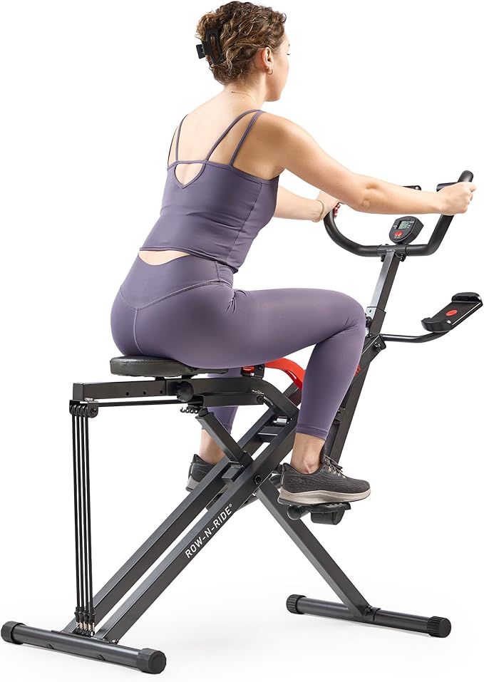 Sunny Health & Fitness Smart Heavy Duty Row-N-Ride, Squat Assist Trainer for Full Body Workout, 350 LB Capacity, 5-Level Resistance, Padded Seat, and Free SunnyFit App Connection – NO. 077PLUSSMART