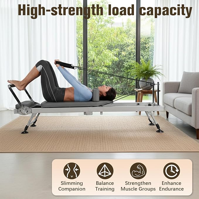 Generic 78 in Pilates Reformer with Springs Resistance Adjustable Fitness Equipment 300 LBS Capacity Smooth Glide Carriage Reformer for Home and Studio Use