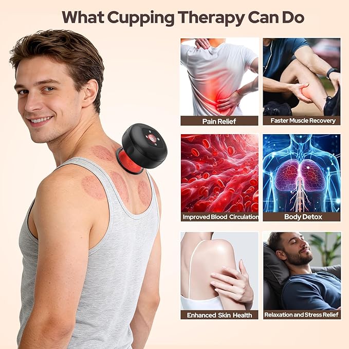 7-in-1 Electric Cupping Set, 12 Levels Cupping Kit for Massage Therapy for Targeted Pain Relief, Knots, Aches, Muscle Soreness - 2Pcs(Black)