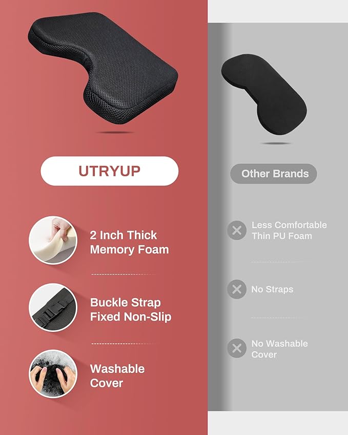 UTRYUP Rowing Machine Seat Cushion, Custom Memory Foam for Perfectly Fit, Washable Cover with Anti-Slip Fastening Strap, Compatible UTRYUP & Concept 2 and Other Row Machines - Rower Accessories Black