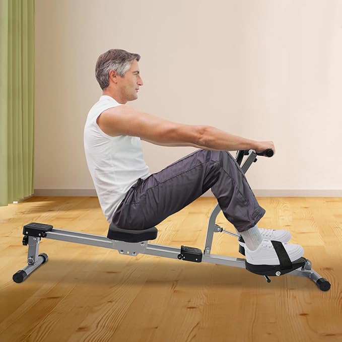 Foldable Hydraulic Rowing Machine, 12-Level Resistance Home Rower with LED Meter, 264 lbs Max Load, Full-Body Workout, Compact Space-Saving Design, Indoor Fitness Cardio Exercise Equipment