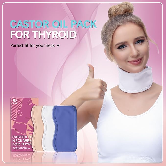 Castor Oil Pack for Thyroid - Reusable Organic Castor Oil Neck Wrap for Thyroid, Less Mess, Anti Oil Leak, Comfort Fit, Oil Not Included (White)
