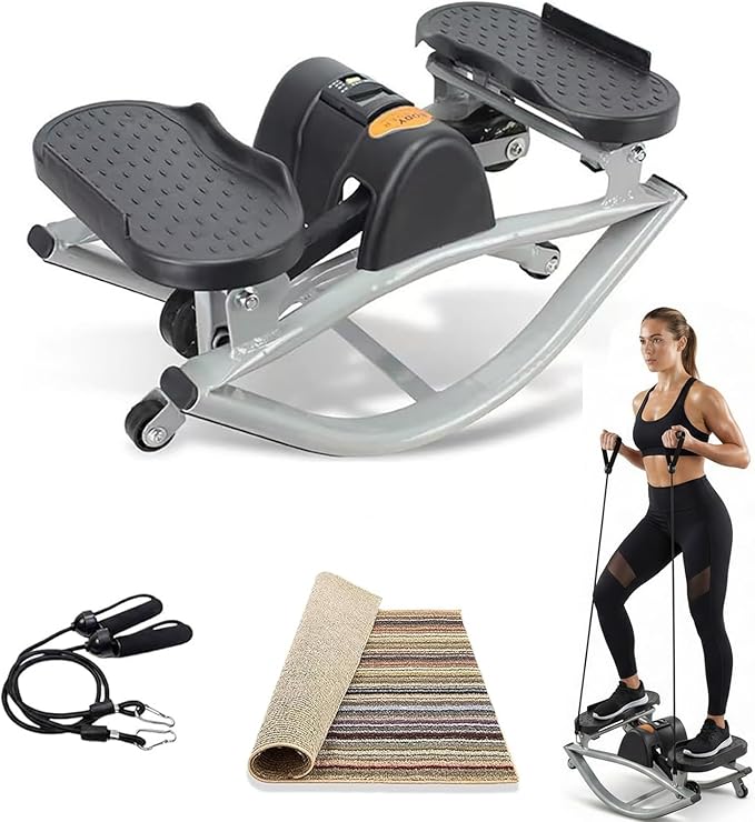Rock Stepper Side to Side, Mini Stepper with Resistance Bands, Steppers for Exercise at Home, No Assembly Stair Climber for Full Body Workout, Digital Monitor Twist Action Cardio Machine