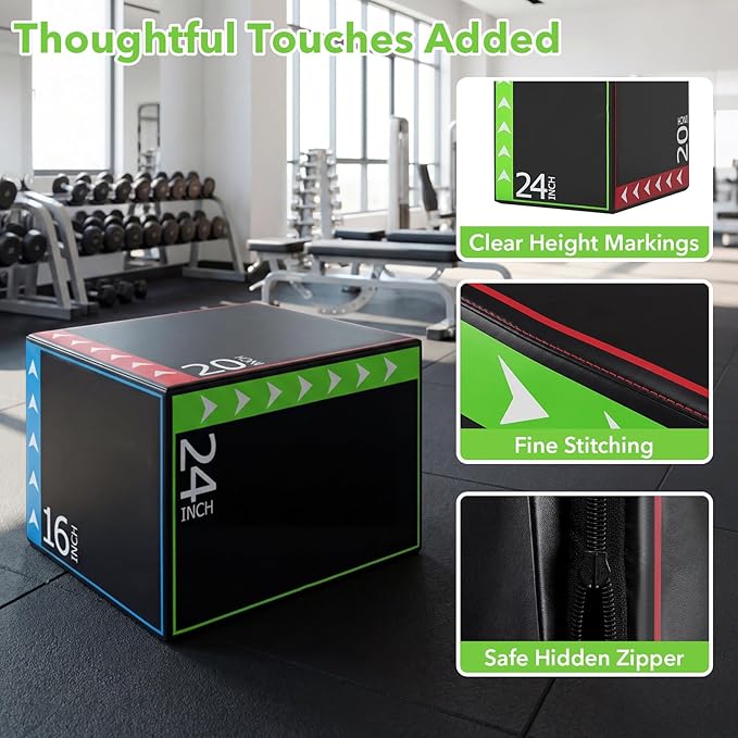 Goplus 3-in-1 Plyometric Jump Box, 16"x20"x24" Soft Foam Plyo Box with 3 Heights, Non-Slip Cover for Home Gym Strength, HIIT, Step-Ups, Agility Training, HIIT, Agility Workouts