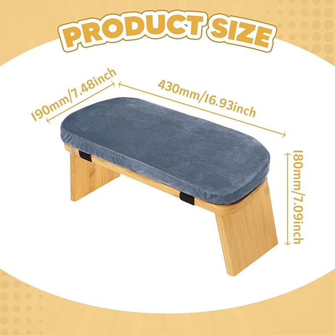 HouseVibe Meditation Bench Kneeling Stool Ergonomic Wood with Soft Cushion, Foldable, Portable Prayer Bench, Meditation Stool- Gray Blue