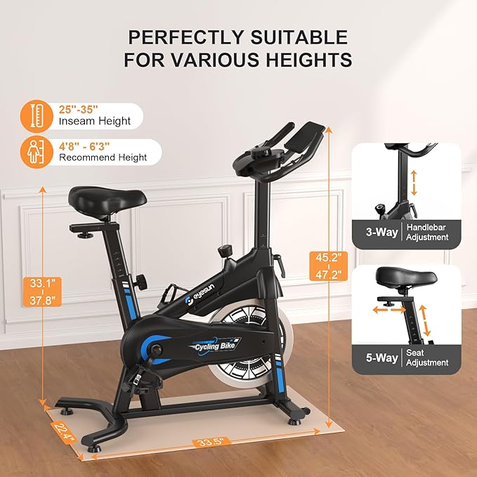 Exercise Bikes for Home,Spin Bike with Adjustable Magnetic,Brake Pad Resistance Silent Belt Drive,350lbs/300lbs Weight Capacity &Upgraded Version Seat for Home Cardio&Weight Loss(QM-530W)