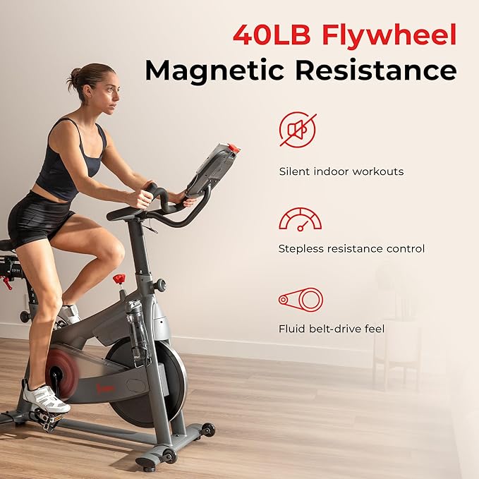 Sunny Health & Fitness Smart Magnetic Cycling Bike with Free SunnyFit App Connection, Stationary Indoor Cardio Exercise Equipment