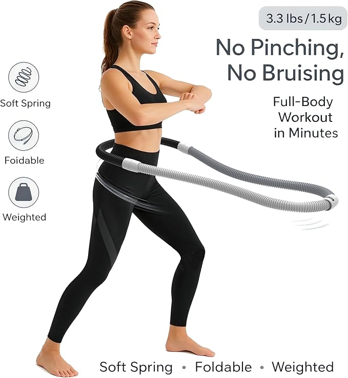Weighted Soft Spring Fitness Hoop for Adults – 3.3lb Foldable Exercise Hoop, Waist-Friendly Design, Portable Slimming Exercise Equipment for Home and Travel