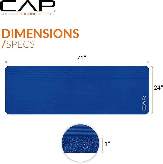 CAP Barbell 1-Inch High Density Exercise Yoga Mat with Strap | Multiple Colors