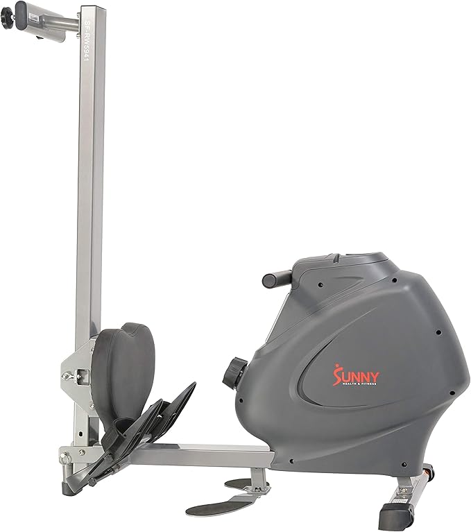 Sunny Health & Fitness Foldable Magnetic Rower, Long Rail & Extended Inseam Range for Home Cardio Workout, Free SunnyFit Training App, Optional Footplate for Standing Exercises