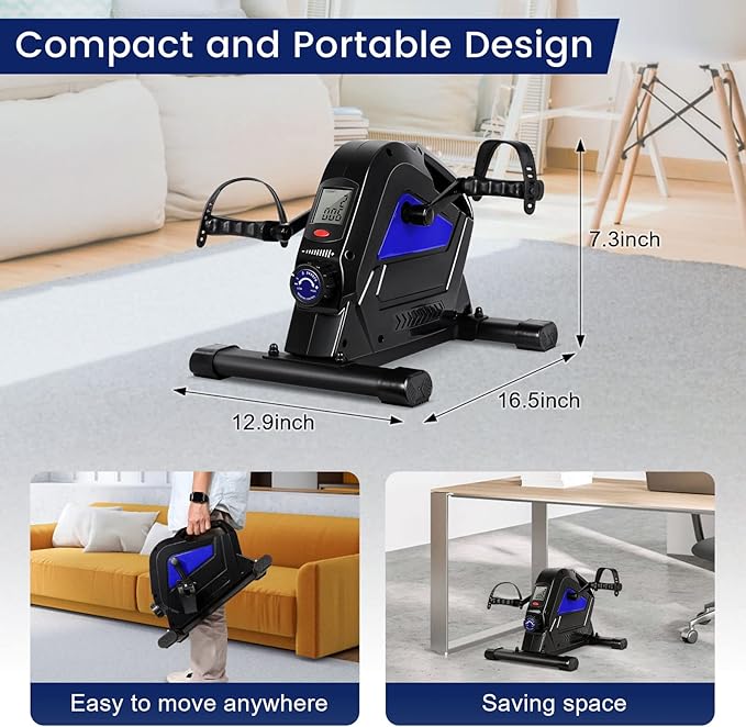 Under Desk Bike Pedal Exerciser, Himaly Mini Exercise Bike with Magnetic Resistance, Portable Peddler Foot Cycle for Arm & Leg with LCD Screen Display