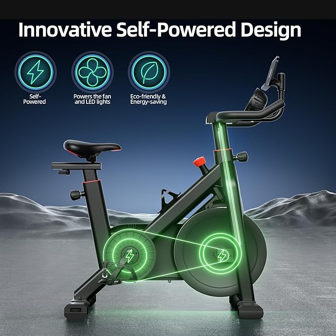 YESOUL Exercise Bike for Home, Self Powered Fan Stationary Bike with Dynamic LED Light Effects, Pro Livestreaming Classes, Smart Exclusive App, 300 LBS Magnetic Resistance Indoor Stationary Cycling Workout Bike for Home