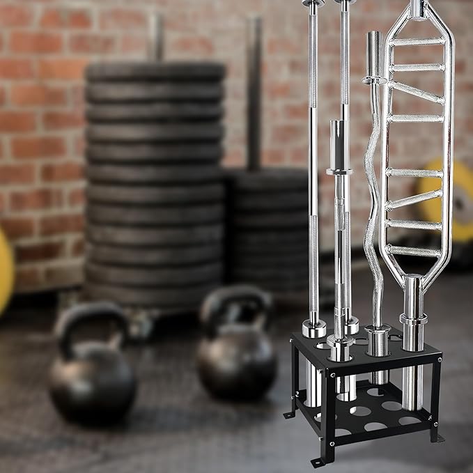 Barbell Holder Floor Stand - Heavy Duty Home Gym Organizer for 9 Barbells - Fits 2-inch Olympic & Curl Bars