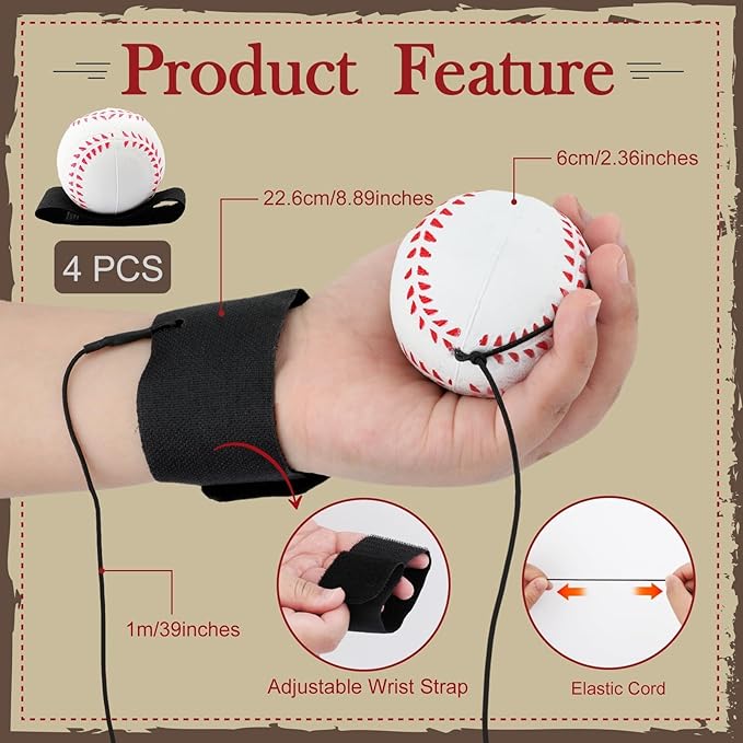 4/8/16/32 Wrist Return Ball on a String 2.36 Inches Rebound Sport Balls with Elastic Strap Baseball Soccer Tennis Practice Party Favors, Wrist Exercise and Fun Play for Kids & Adults