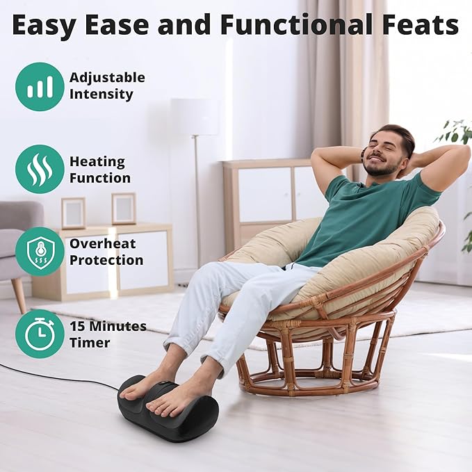 Medcursor Foot Massager with Heat - Foot and Calf Massager with Massage Roller, Deep Massage for Plantar Fasciitis, Pain Relief, Neuropathy, Relax for Home or Office Use (Not Cordless)